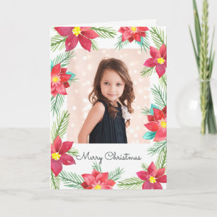 Wasserfarben Poinsettias Foto Grußkarte Feiertagskarte