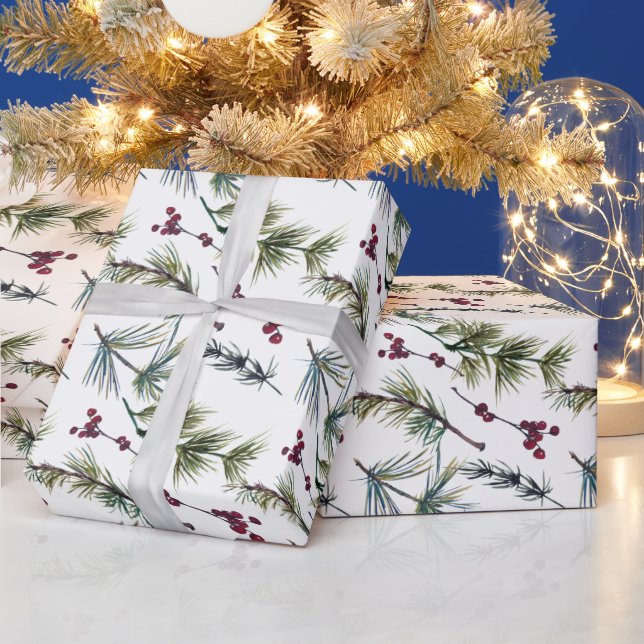 Wasserfarben-Poinsettien-Muster  Geschenkpapier (Feiertage)