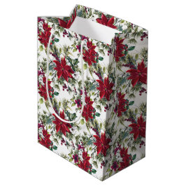 Wasserfarben-Poinsettien-Muster Mittlere Geschenktüte