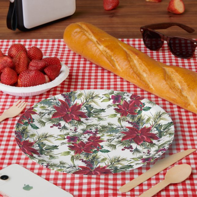 Wasserfarben-Poinsettien-Muster  Pappteller (Picknick)