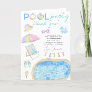 Wasserfarben-Poolparty-Geburtstags-Dankeschön Dankeskarte