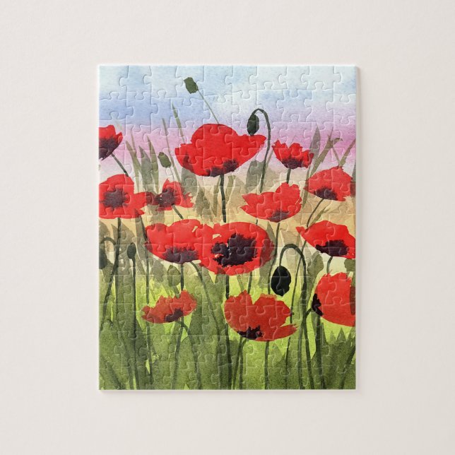Wasserfarben "Poppies at Sunset" Puzzle (Vertikal)