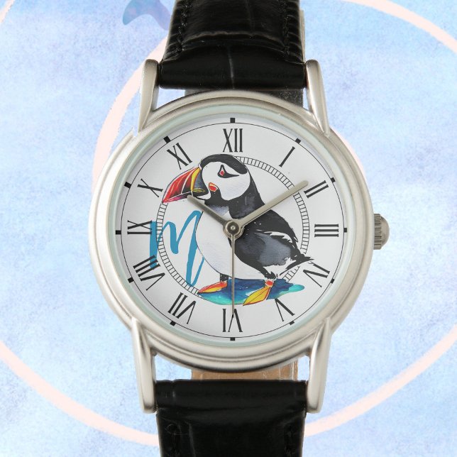 Wasserfarben-Puffvogel + Monogramm Wildtiere Armbanduhr (Von Creator hochgeladen)