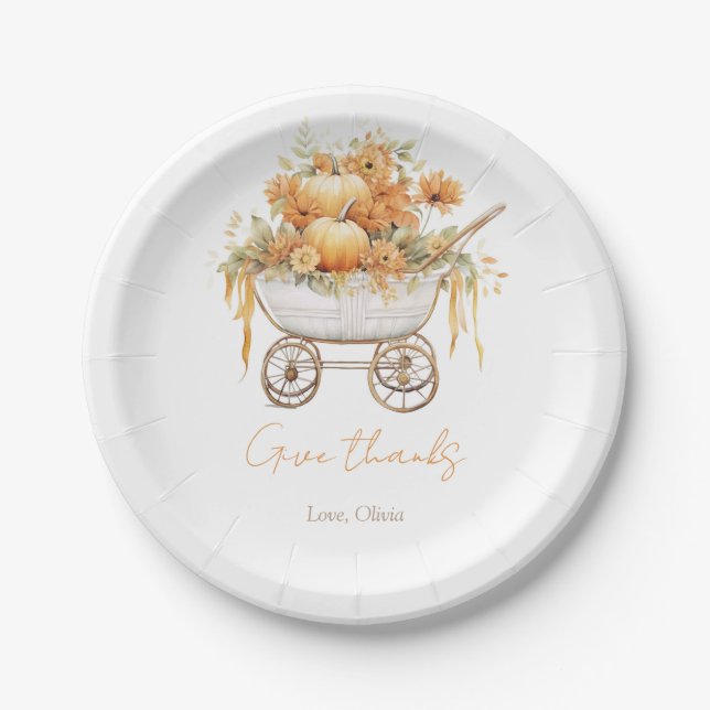 Wasserfarben Pumpkin Autumn Baby Shoower Pappteller (Vorderseite)