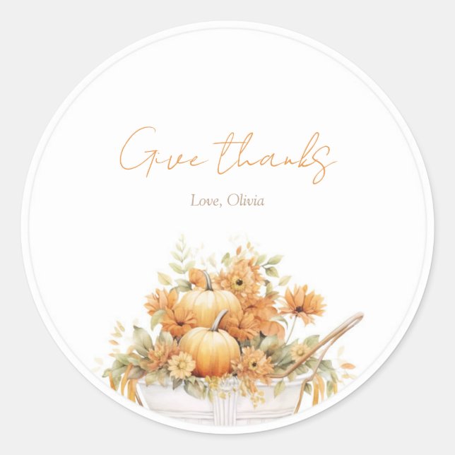 Wasserfarben-Pumpkin-Carriage Round-Baby-Dusche Runder Aufkleber (Vorderseite)