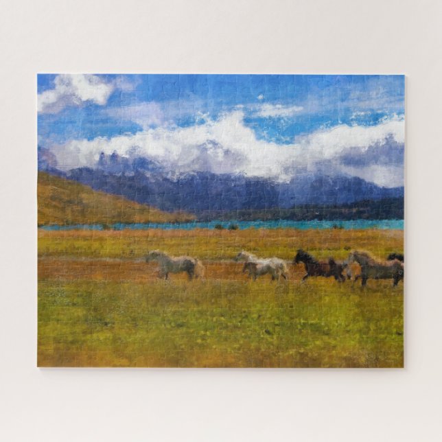 Wasserfarben-Puzzle mit Wildpferden Puzzle (Horizontal)
