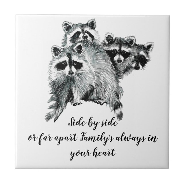 Wasserfarben-Raccoon-Familie Inspiration Zitat Fliese (Vorderseite)