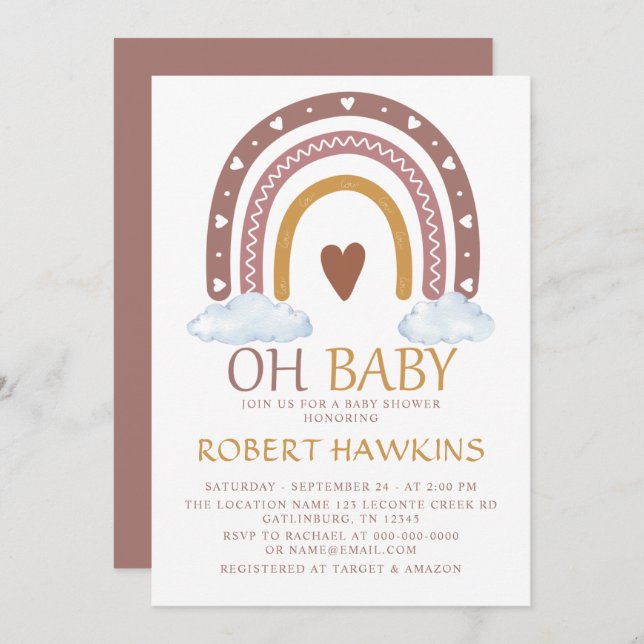 Wasserfarben Rainbow Baby Dusche Einladung (Vorne/Hinten)