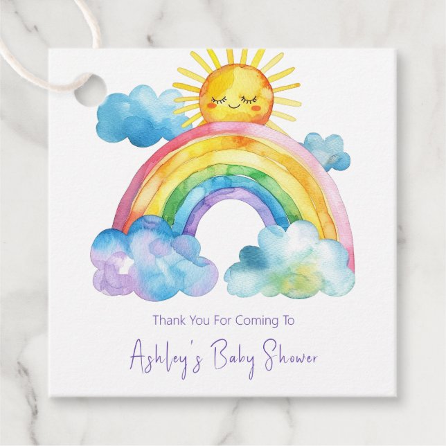 Wasserfarben Rainbow Baby Dusche Geschenkanhänger (Vorderseite)