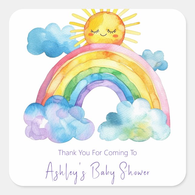Wasserfarben Rainbow Baby Dusche Quadratischer Aufkleber (Vorderseite)