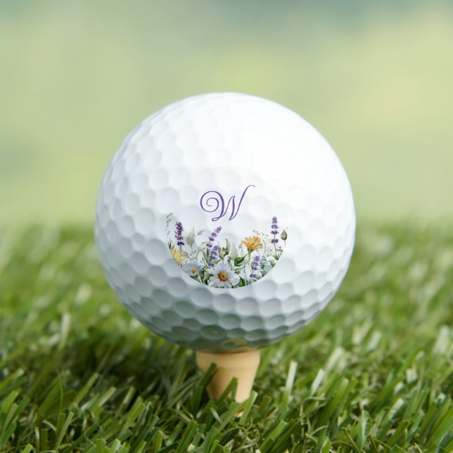 Wasserfarben-Rand-Monogramm mit Wildblumen Golfball (Insitu T-Shirt)
