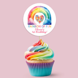 Wasserfarben-Regenbogen-Birthday-Stickerei Runder Aufkleber