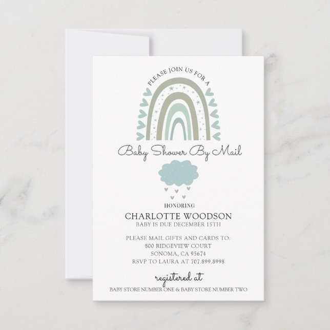 Wasserfarben-Regenbogen Blue Baby Boy Dusche per M Einladung (Vorderseite)