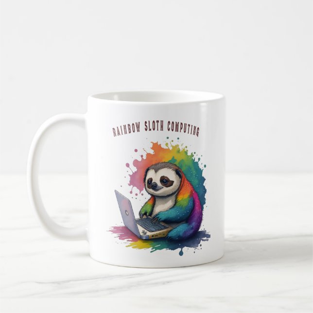 Wasserfarben-Regenbogen-Cute-Faultier-Computing Kaffeetasse (Links)