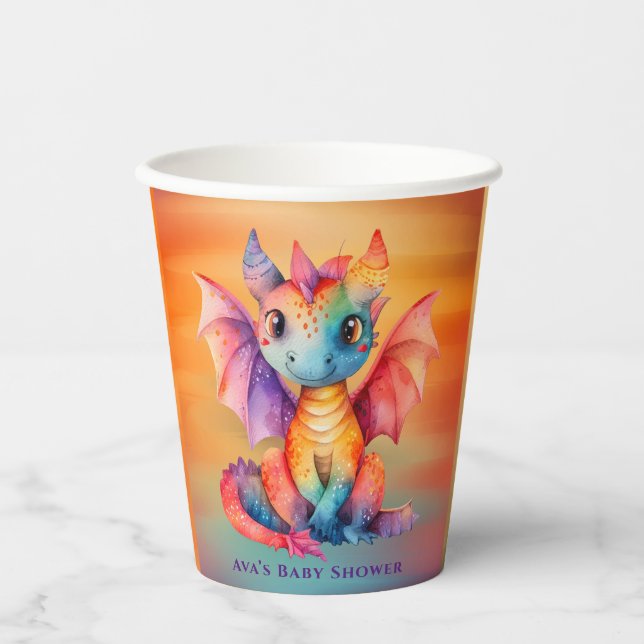 Wasserfarben-Regenbogen-Dragon-Kinderdusche Pappbecher (Vorderseite)