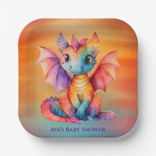 Wasserfarben-Regenbogen-Dragon-Kinderdusche Pappteller