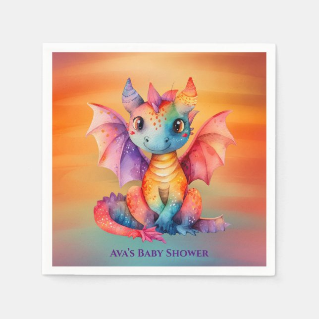 Wasserfarben-Regenbogen-Dragon-Kinderdusche Serviette (Vorderseite)