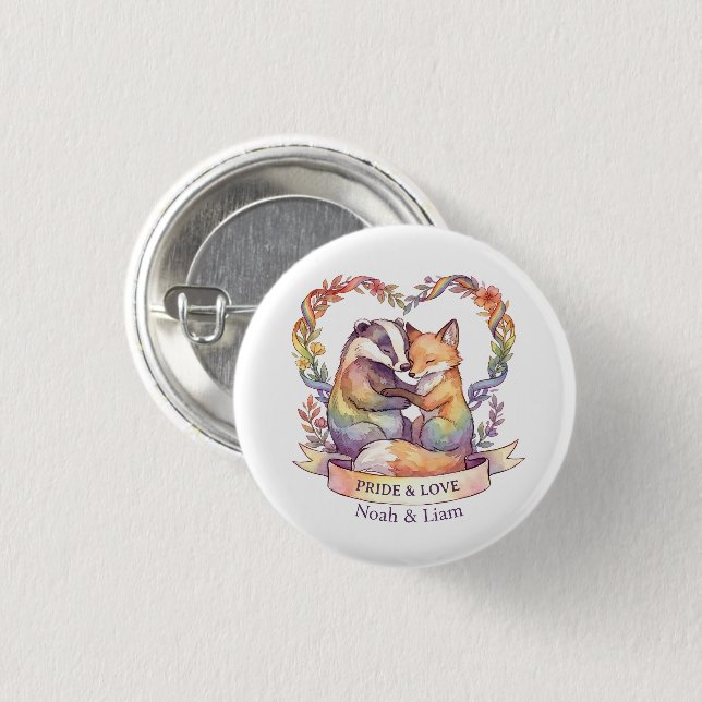 Wasserfarben-Regenbogen-Fuchs- und Badger-Pride-Pe Button (Vorne & Hinten)