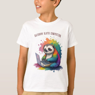 Wasserfarben-Regenbogen-Niedlicher Faultier-Comput T-Shirt