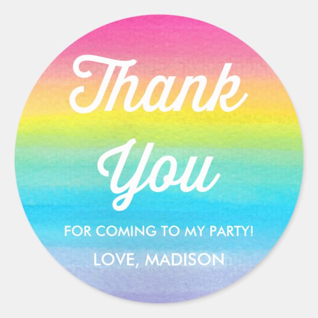 Wasserfarben-Regenbogen-Party Danke Stickers (Vorderseite)