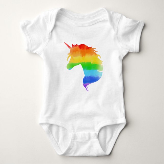 Wasserfarben-Regenbogen-Unicorn Baby Strampler (Vorderseite)