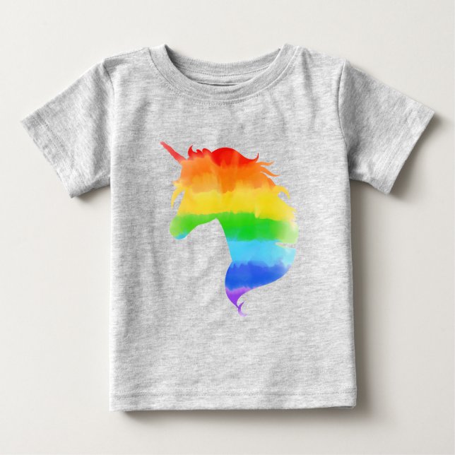 Wasserfarben-Regenbogen-Unicorn Baby T-shirt (Vorderseite)