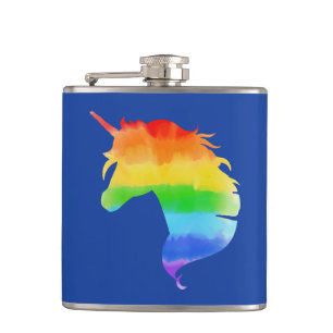 Wasserfarben-Regenbogen-Unicorn Flachmann