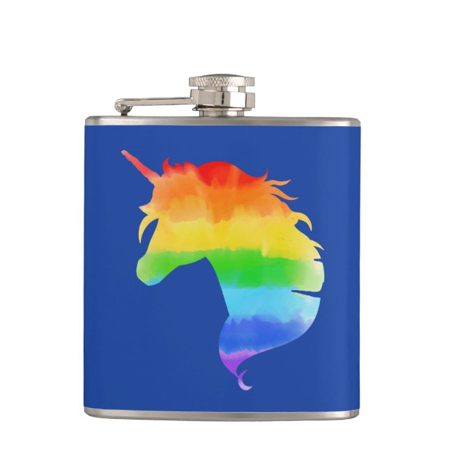 Wasserfarben-Regenbogen-Unicorn Flachmann (Vorderseite)