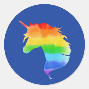 Wasserfarben-Regenbogen-Unicorn Runder Aufkleber