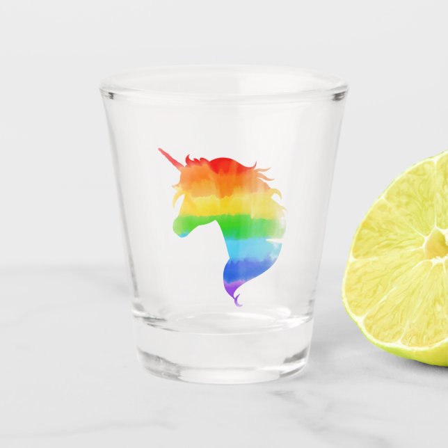 Wasserfarben-Regenbogen-Unicorn Schnapsglas (Vorderseite)