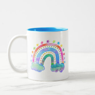 Wasserfarben-Regenbogen-Wolken und -Sterne Zweifarbige Tasse