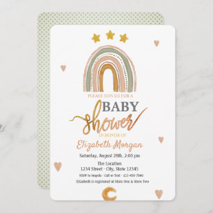 Wasserfarben-Regenbogenstars Herz-Baby-Dusche Einladung