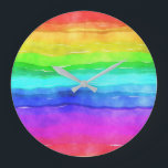 Wasserfarben Regenbogenstreifen Große Wanduhr<br><div class="desc">Helle und farbenfrohe mehrfarbige,  waagerechte Streifen in Aquarellfarben,  großartiger Hintergrund,  um mit eigenen Texten oder Bildern individuell zu gestalten oder als fröhliches Design behalten.</div>