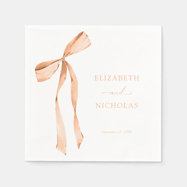 Wasserfarben Ribbon Bow Apricot Orange Wedding Serviette (Vorderseite)