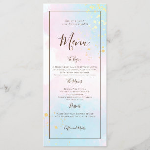 Wasserfarben Rosa Aquamarine Goldmedaille Confetti Menükarte
