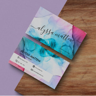 Wasserfarben Rosa Aquamariner Gold Glitzer Elegant Visitenkarte