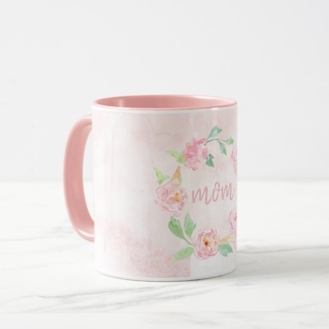 Wasserfarben Rosa Blumengeschenk Tasse (Vorderseite Links)