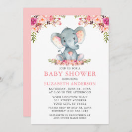 Wasserfarben Rosa Blush Bloral Baby Dusche Elefant Einladung