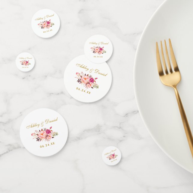 Wasserfarben Rosa Blütengoldene Hochzeit Konfetti (Gruppe)