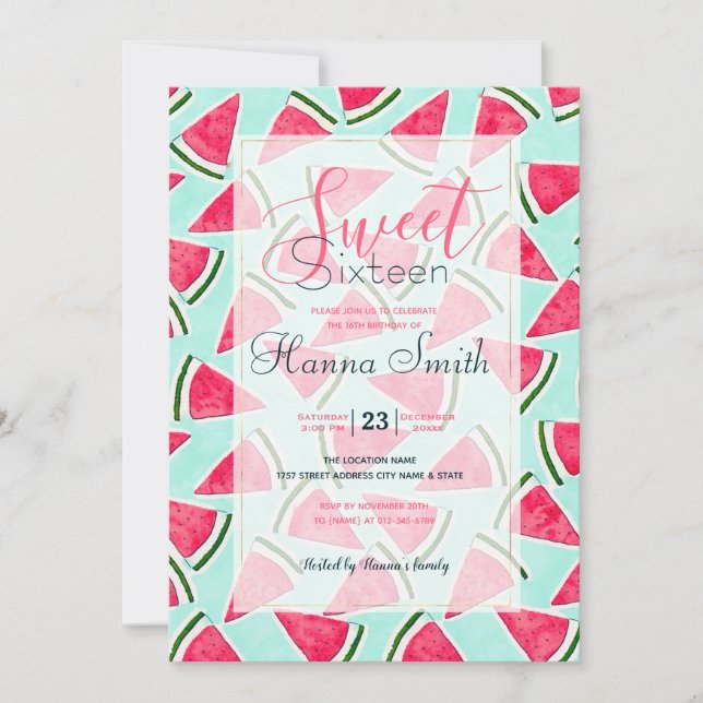 Wasserfarben Rosa Grüne Wassermelone Dreiecke (Vorderseite)