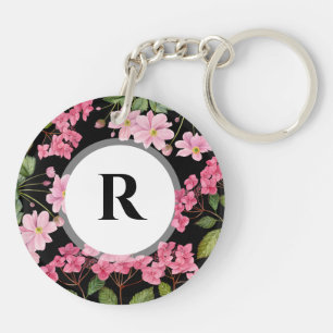 Wasserfarben-Rosa-Hydrangea und japanisches Anemon Schlüsselanhänger