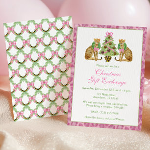 Wasserfarben-Rosa-Leoparden-Weihnachtsbaum-Party Einladung