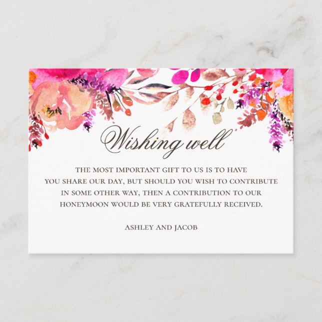 Wasserfarben Rosa lila Blumenhochzeit wünscht sich Begleitkarte (Vorderseite)