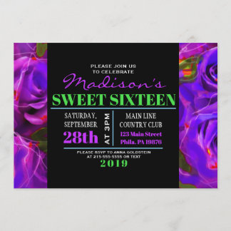 WASSERFARBEN-ROSE NEON 16 . Geburtstag Einladung