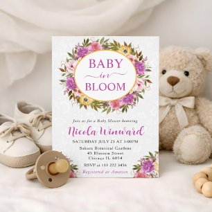 Wasserfarben-Roségelber Kranz Baby Shower Einladung
