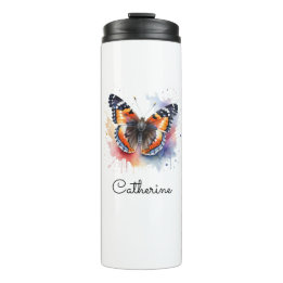 Wasserfarben-Rotadmiral-Schmetterling Personalisie Thermosbecher