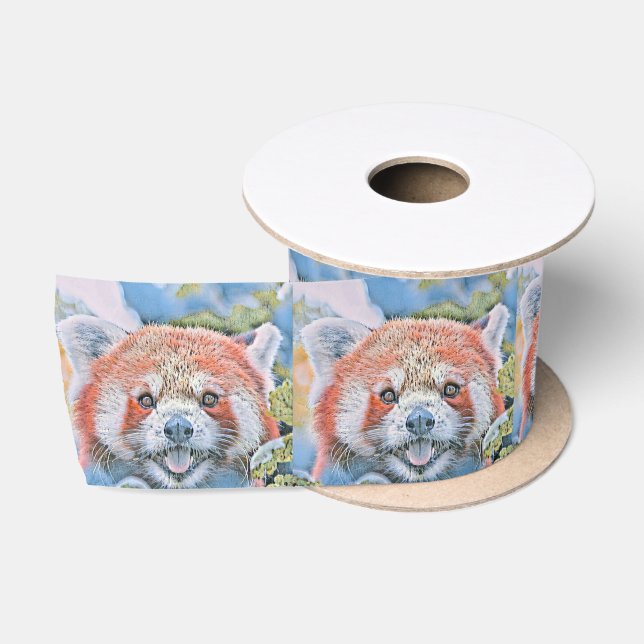 Wasserfarben - Roter Panda Satinband (Spule)