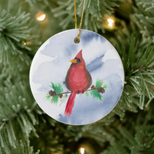 Wasserfarben-Rotkardinal-Weihnachtsschmuck Keramik Ornament