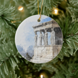 Wasserfarben Ruinen antiker Gebiete in Athen, Grie Keramik Ornament