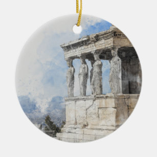 Wasserfarben Ruinen antiker Gebiete in Athen, Grie Keramik Ornament